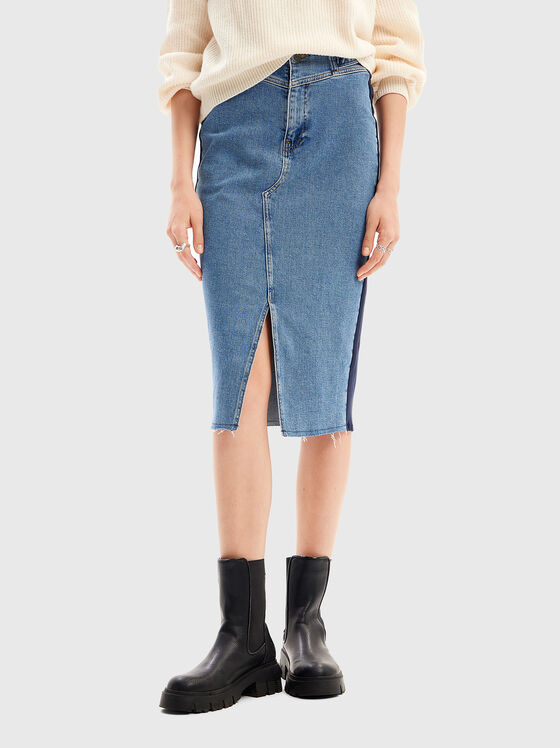 Дънкова пола с контрастни елементи - 1