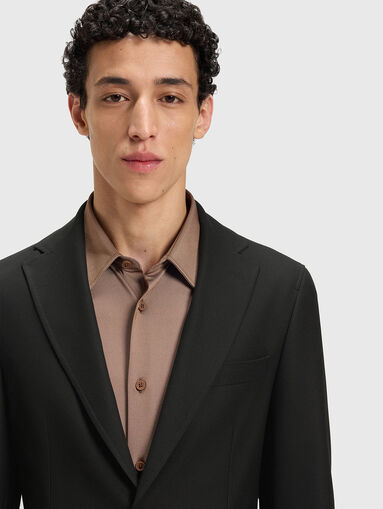 Black slim wool blend jacket - 4