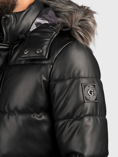 Padded black eco leather jacket - 4
