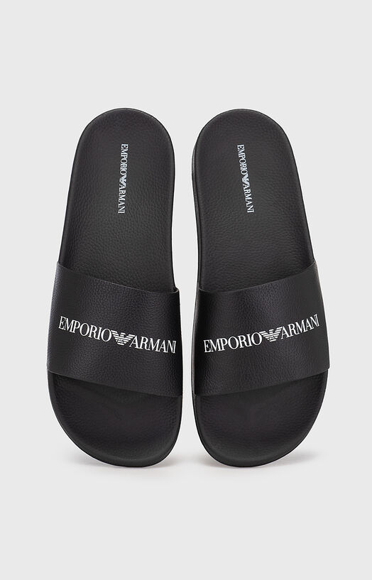 Leather slippers with logo detail brand EMPORIO ARMANI