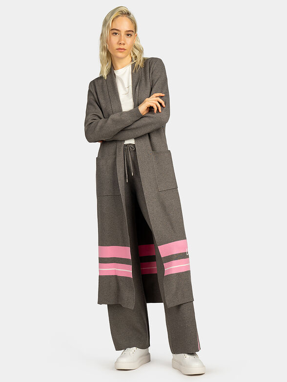 Long cardigan with belt and logo accent - 4