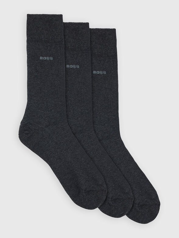 Three pairs of black socks with logo detail - 1