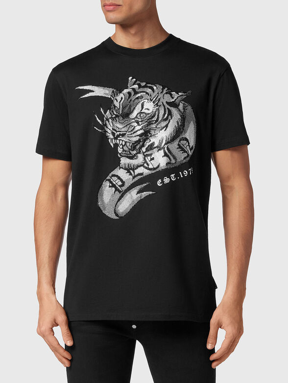 Crystal embellished T-shirt in black  - 1