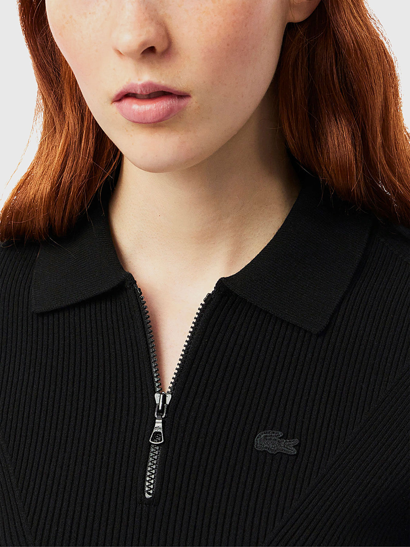 Knitted polo shirt in black brand LACOSTE — Globalbrandsstore.com/en