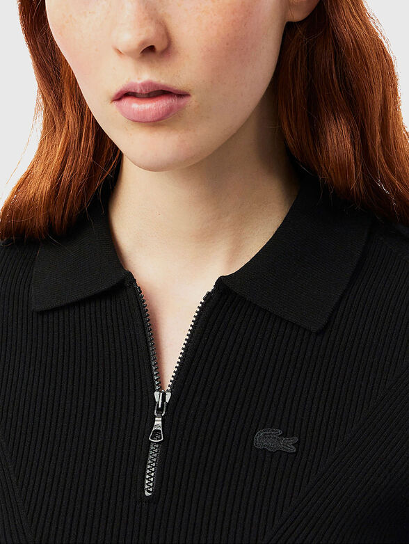 Knitted polo shirt in black  - 4