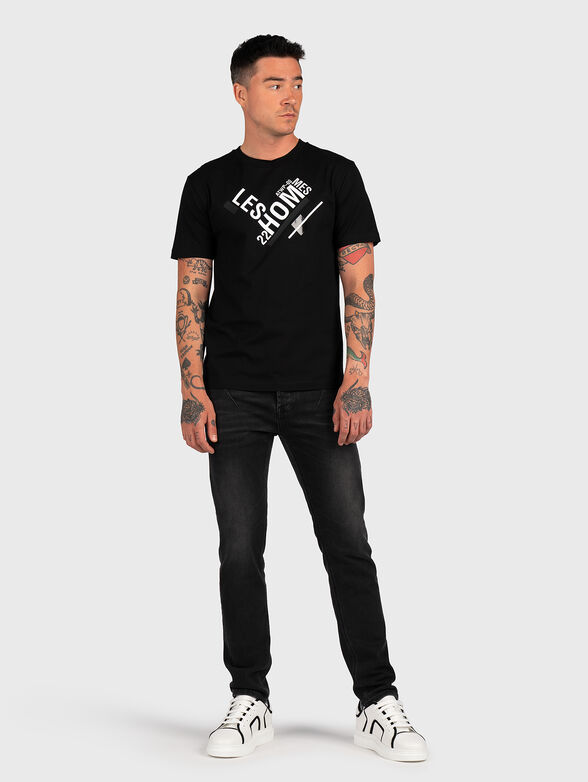 Cotton T-shirt in black color with logo print - 2