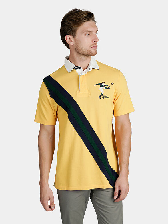 Polo shirt in yellow with accent strip - 1
