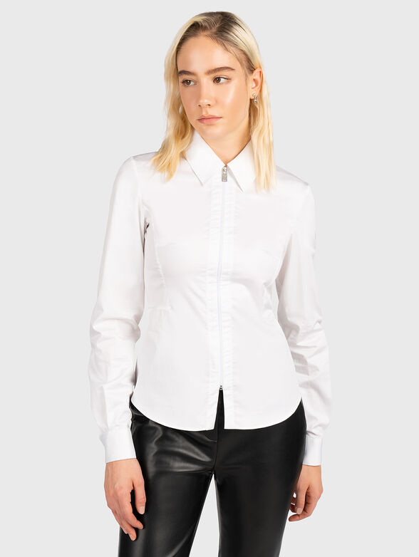 White cotton shirt with zipper - 1