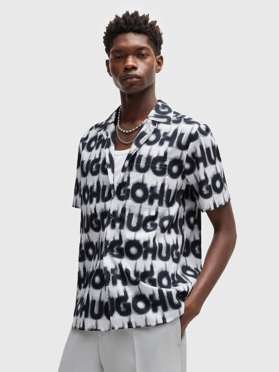 Cotton shirt with short sleeves and logo print - 1