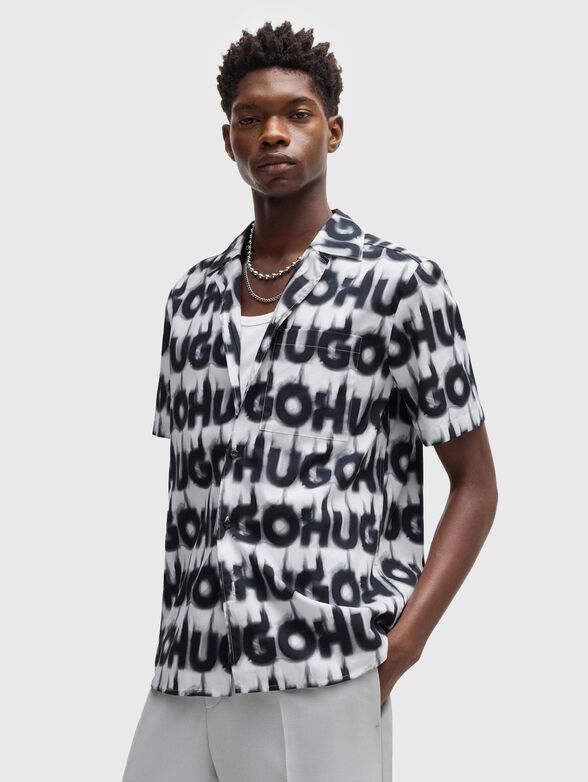 Cotton shirt with short sleeves and logo print - 1