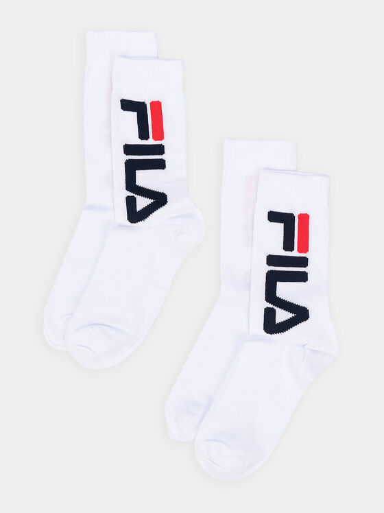 Комплект от два чифта бели чорапи с лого - 1