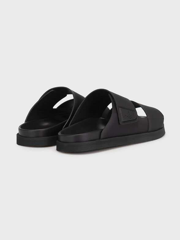 Black leather touch-strap slides - 3