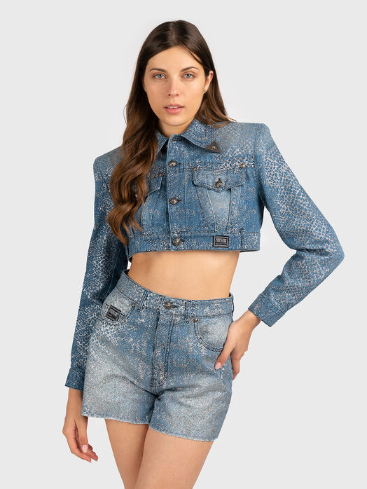 Denim cropped jacket with silver effect