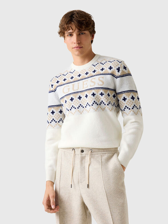 Jacquard sweater with oval neck - 1