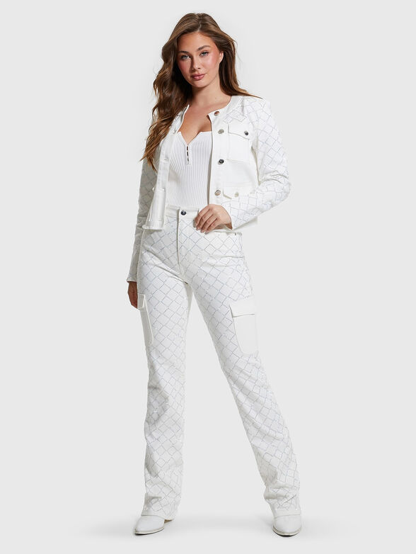 LARISSA white denim jacket with appliqued rhinestones - 2