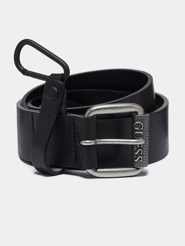 Black leather belt with carabiner on the loop - 1