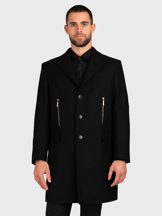 Черно палто от вълнен бленд  - 1