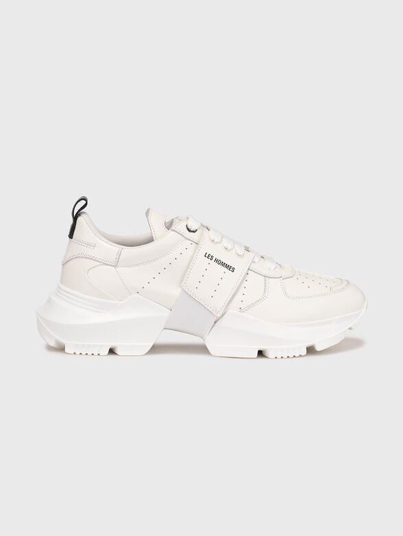 Leather sports shoes in ecru colour - 1