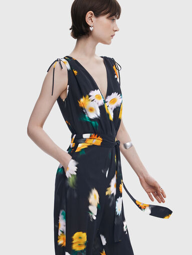 Jumpsuit with floral print and waist belt - 4