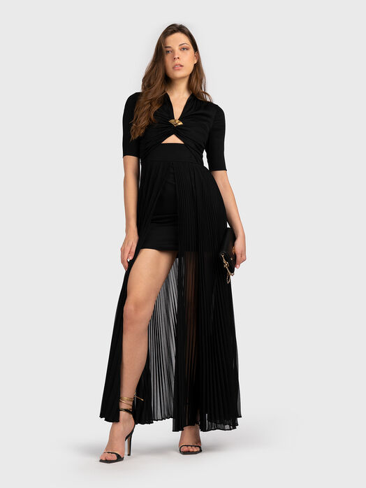 Black dress with pleated part and logo accent