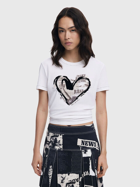 Тениска с вестникарски принт и лого  - 1