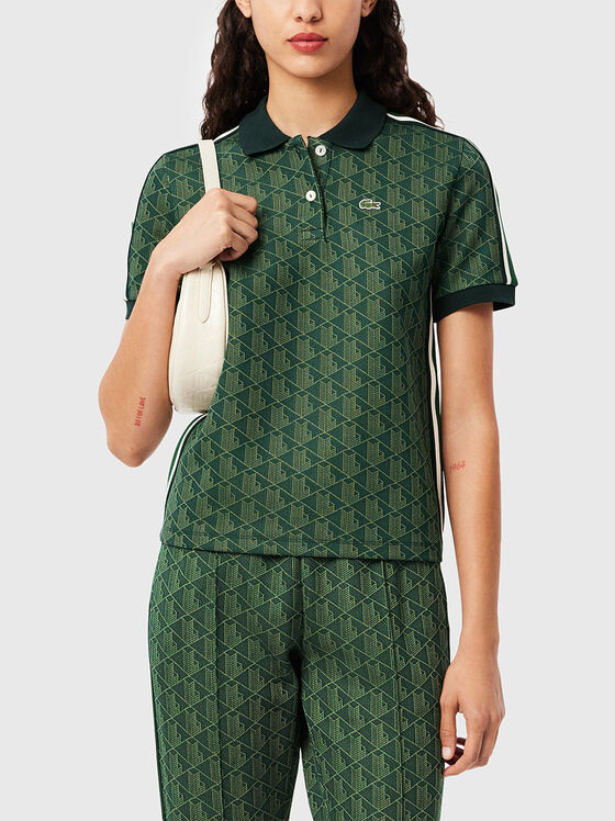 Dark blue polo shirt with monogram print - 1