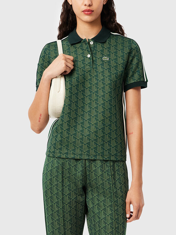 Dark blue polo shirt with monogram print - 1
