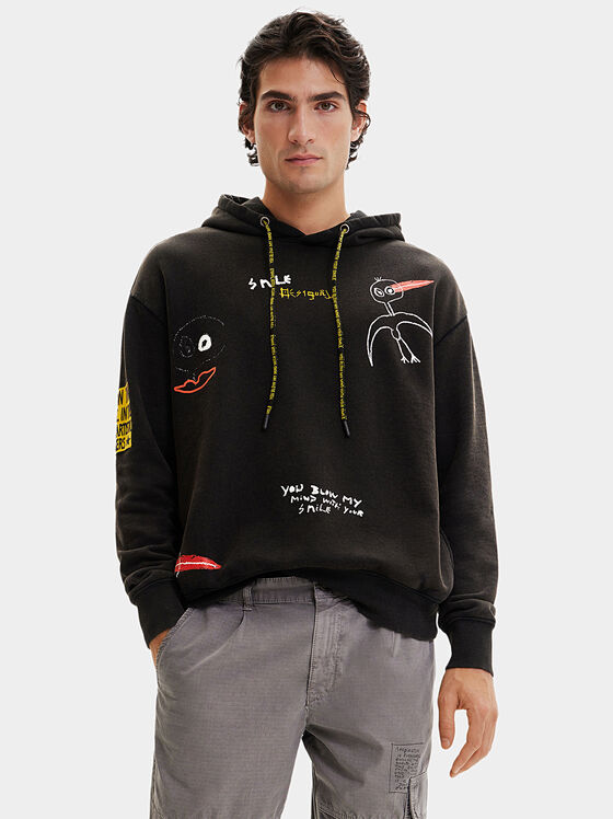 Black hooded sweatshirt with multicolor print - 1