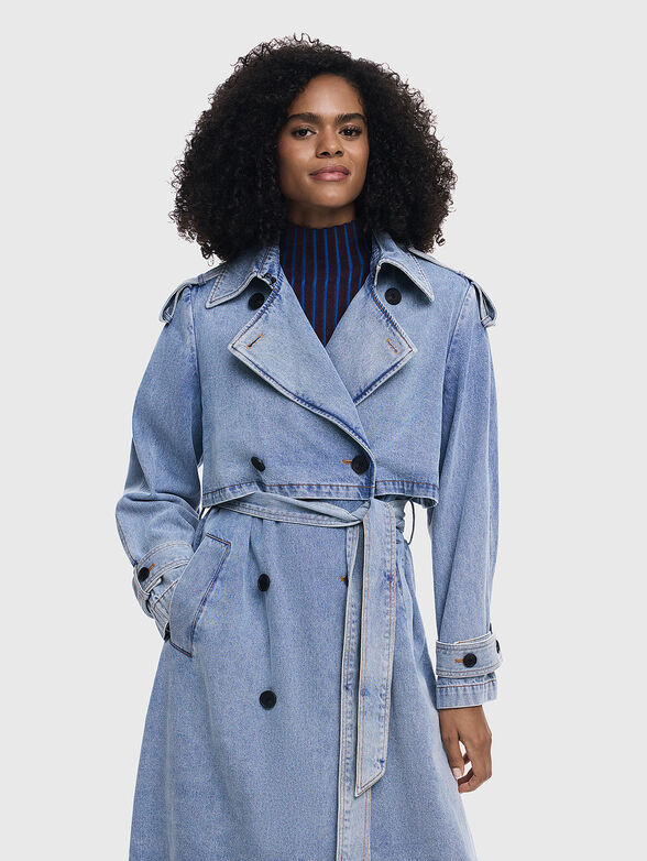 Denim trench coat with waist belt   - 4