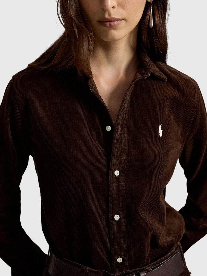 Corduroy embroidered-logo shirt - 3