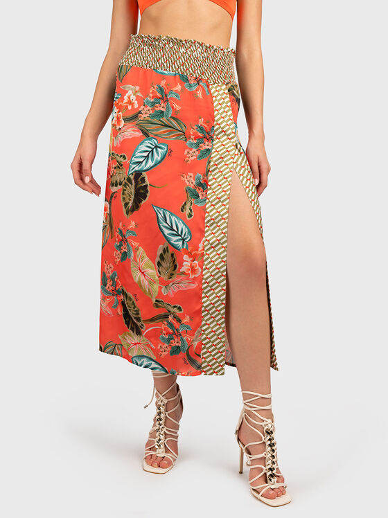 Midi skirt with slit and floral print - 1