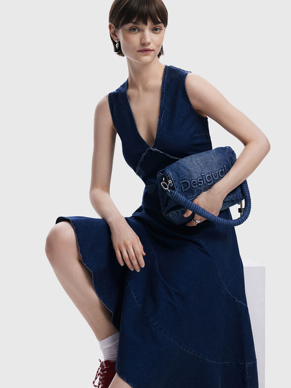 Denim dress with V-neck - 4