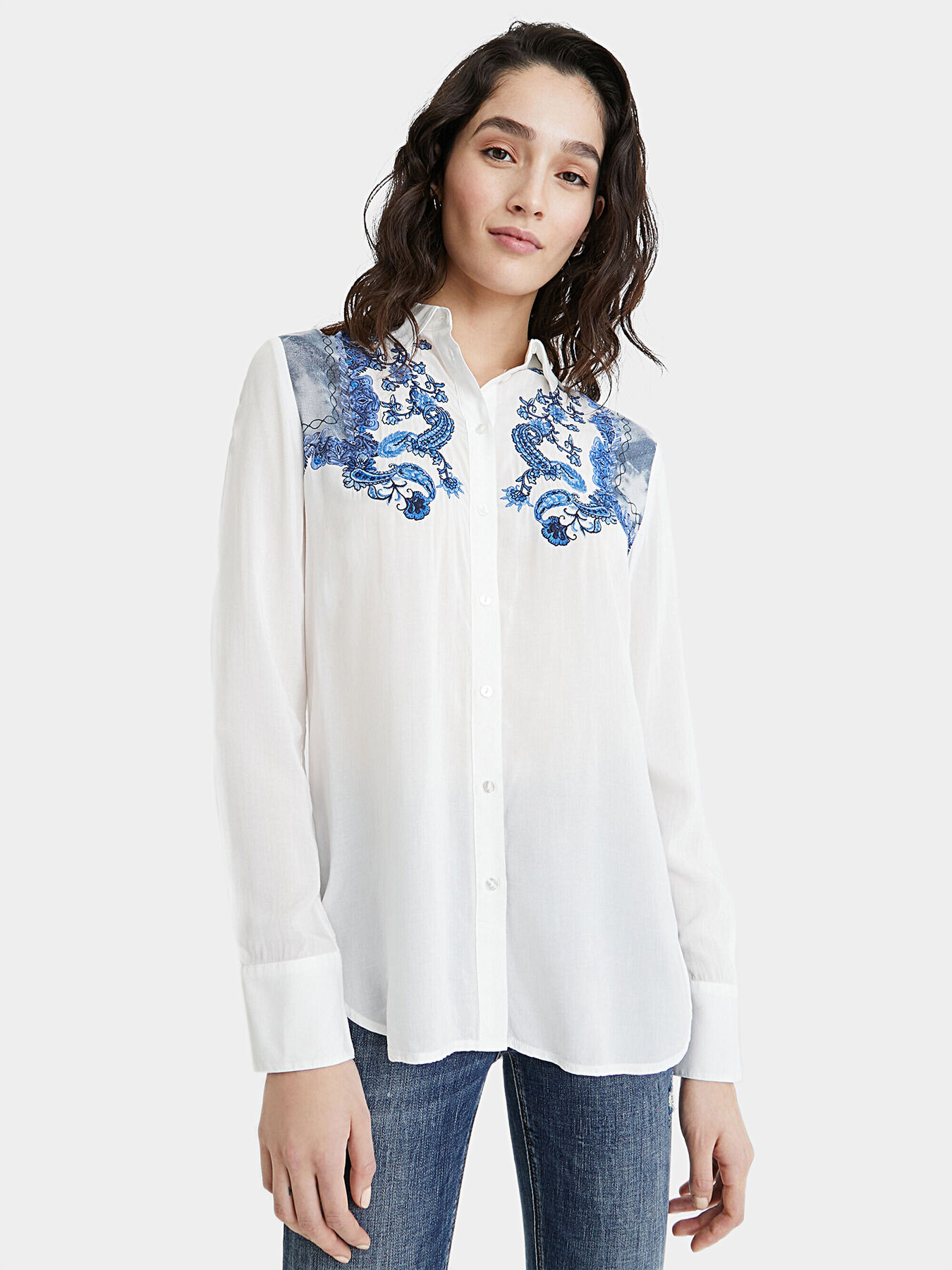 BARCINO Shirt with paisley print and embroidery brand