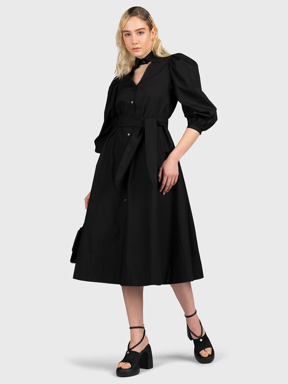 Black dress with buff sleeves and belt - 1