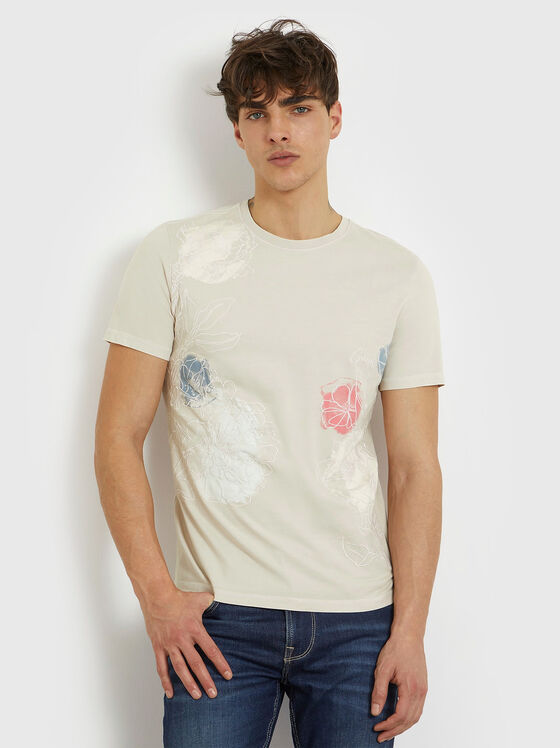 Тениска с флорални бродерии и принт - 1