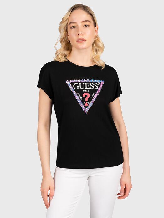 Black T-shirt with appliquéd sequins