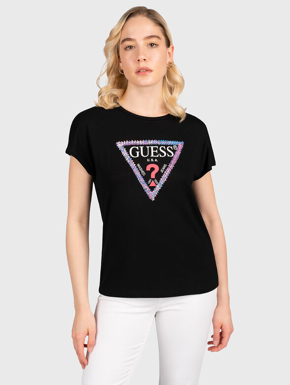 Black T-shirt with appliquéd sequins - 1