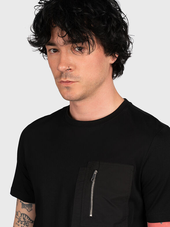 Black cotton T-shirt with pocket - 4