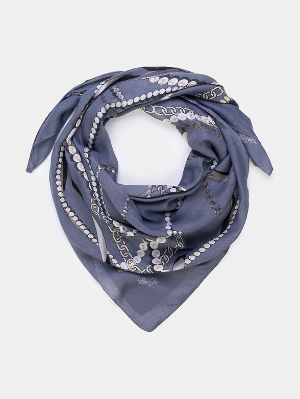 Blue square scarf with logo print - 1