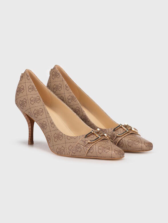 Beige heeled shoes with monogram print  - 2