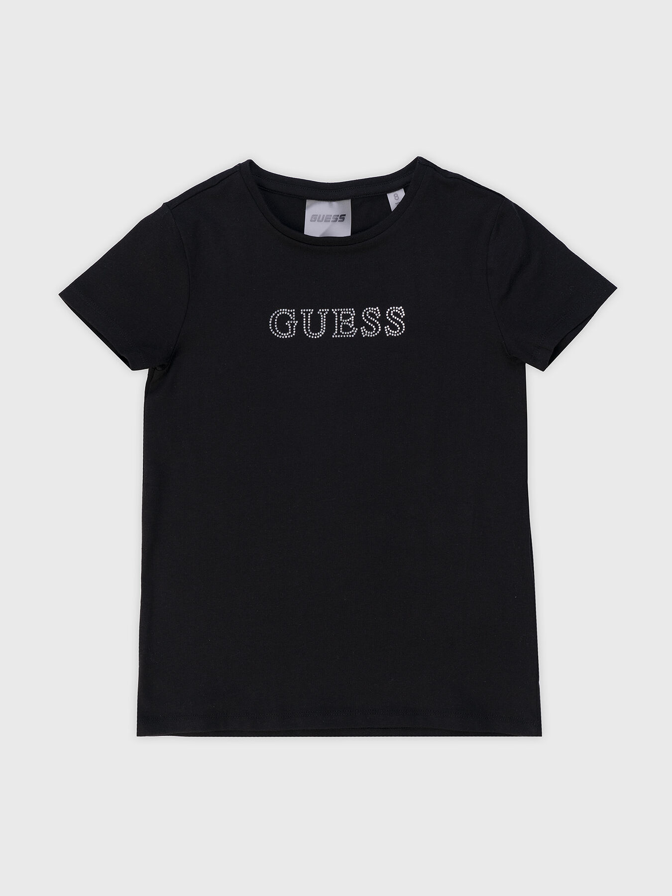 Black T-shirt with rhinestone logo brand GUESS