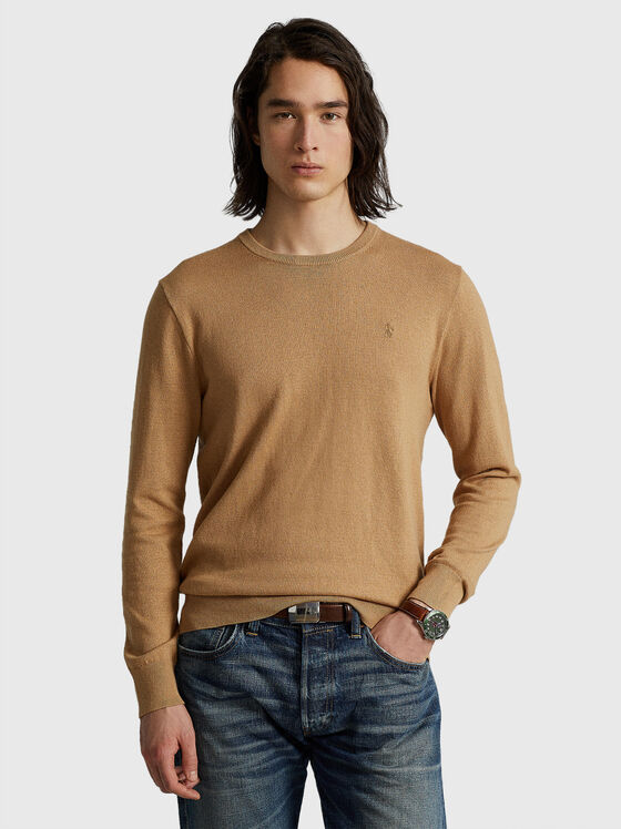 Бежов пуловер с лого детайл  - 1