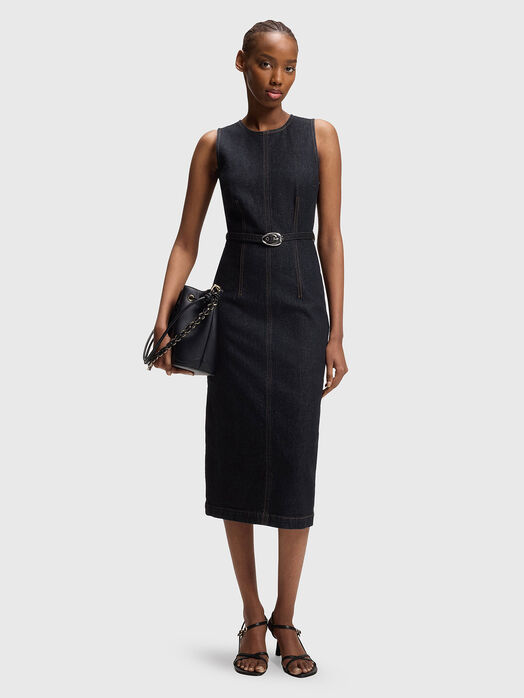 Sleeveless denim dress with belt
