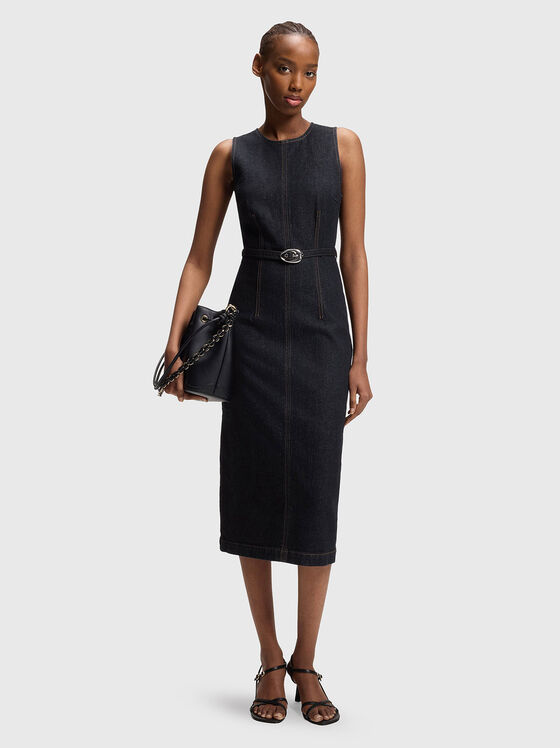 Дънкова рокля от деним без ръкави с колан - 1