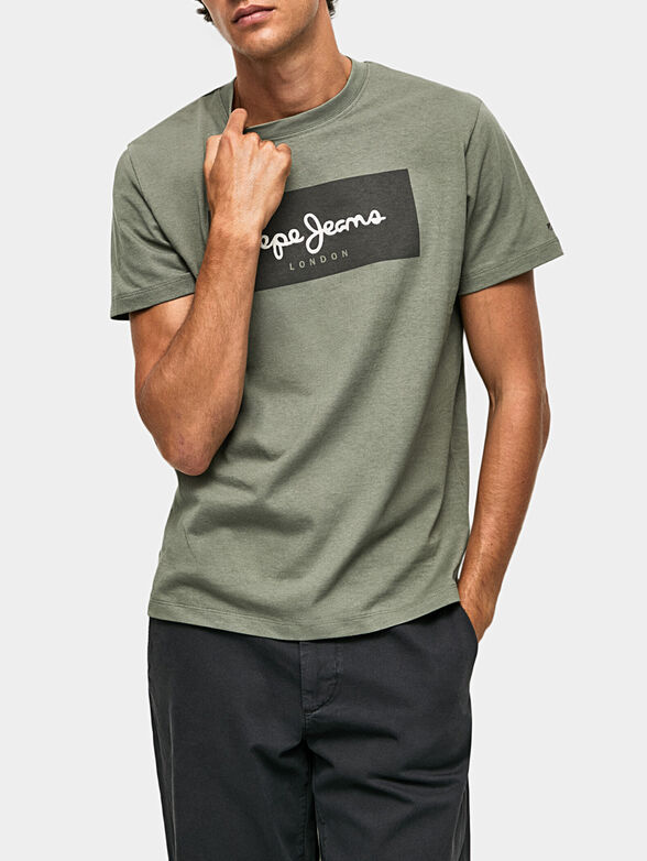 AARON green T-shirt with logo inscription - 1