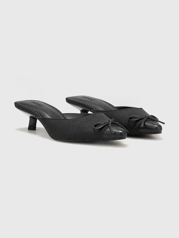 Leather heeled slippers with a bow - 2