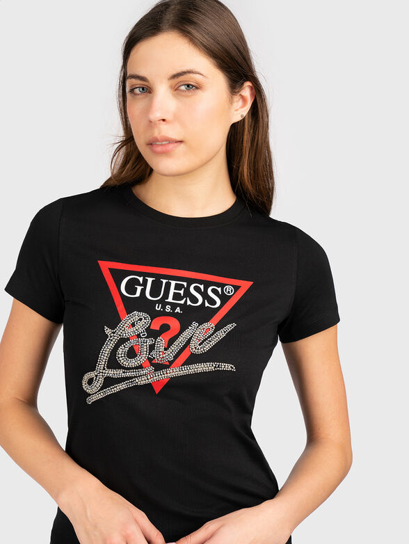 Cotton T-shirt with logo print and rhinestones - 4