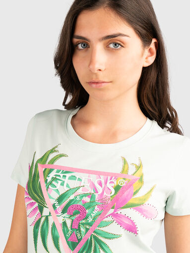 Light blue T-shirt with oval neckline - 4
