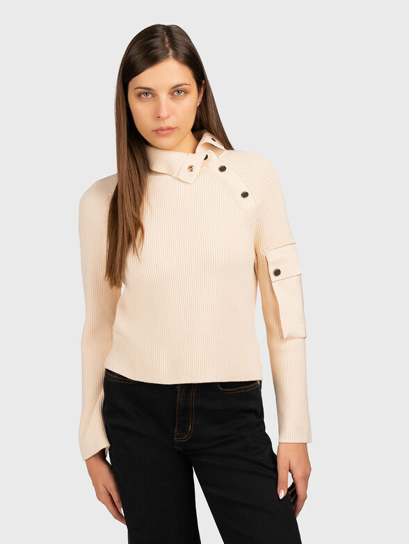 Long sleeve blouse with accent collar with buttons - 1