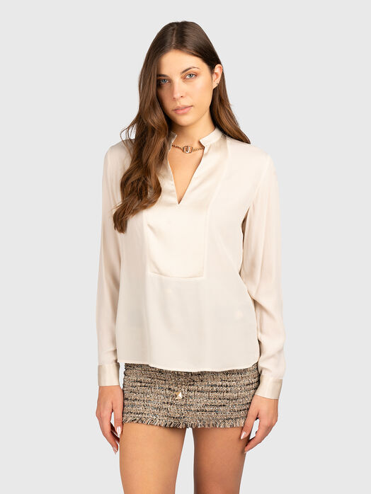 Blouse with V-shaped neckline and logo